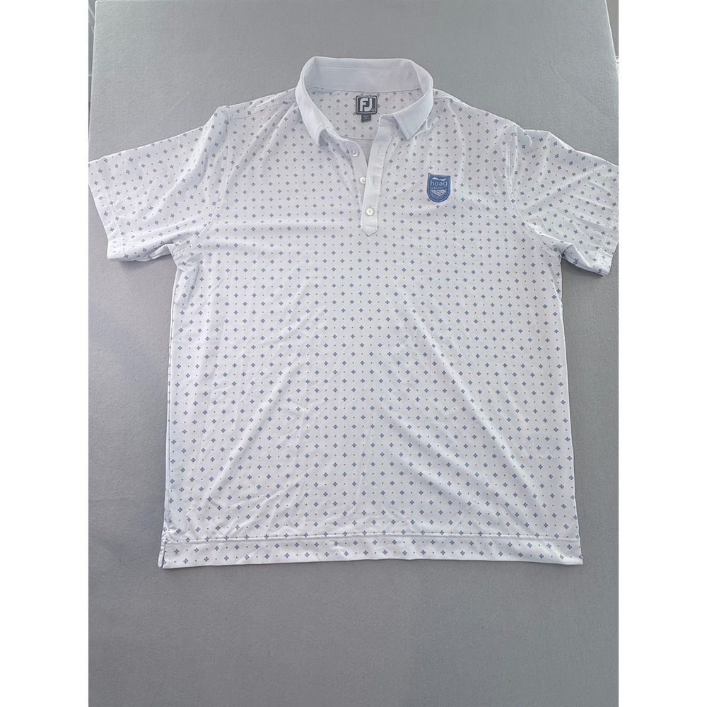 FootJoy Hoag Classic Golf Polo‎ Shirt XL White Blue Geometric Mens Athletic Fit